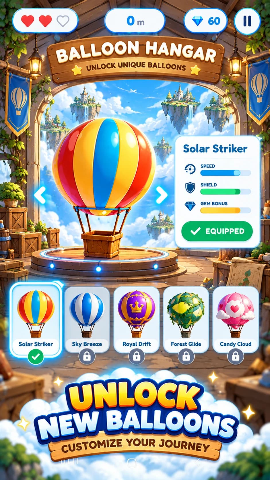 Cloud Climber promotional artwork showing sky worlds, castles and floating islands